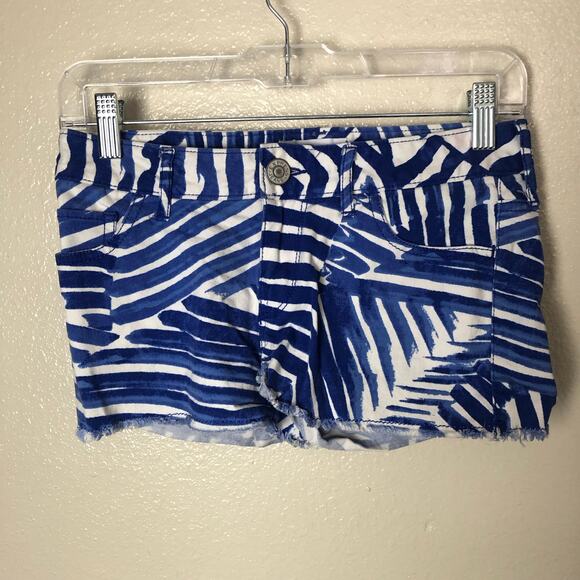 Express Blue & White Shorts Cut Off Summer Tropical Beach Vacation Size 00 - Picture 3 of 5